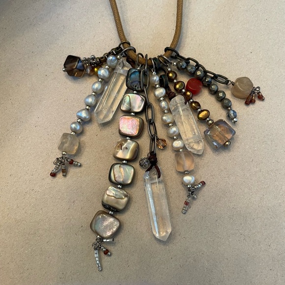 SILPADA JOYFUL GATHERING NECKLACE 22", carnelian, pearl, pyrite, crystal, quartz - Picture 2 of 3